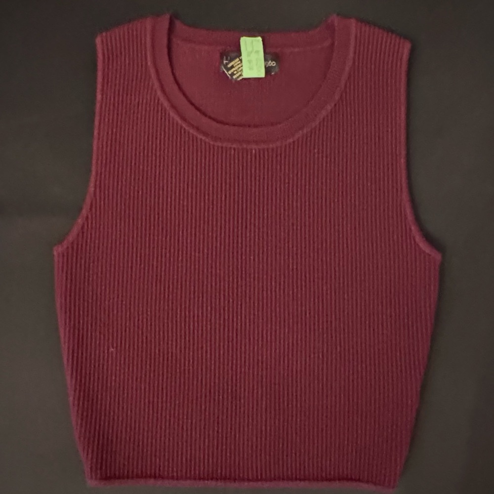 Burgundy House Of Harlow 1960 Ribbed Cropped Sleeveless Sweater small